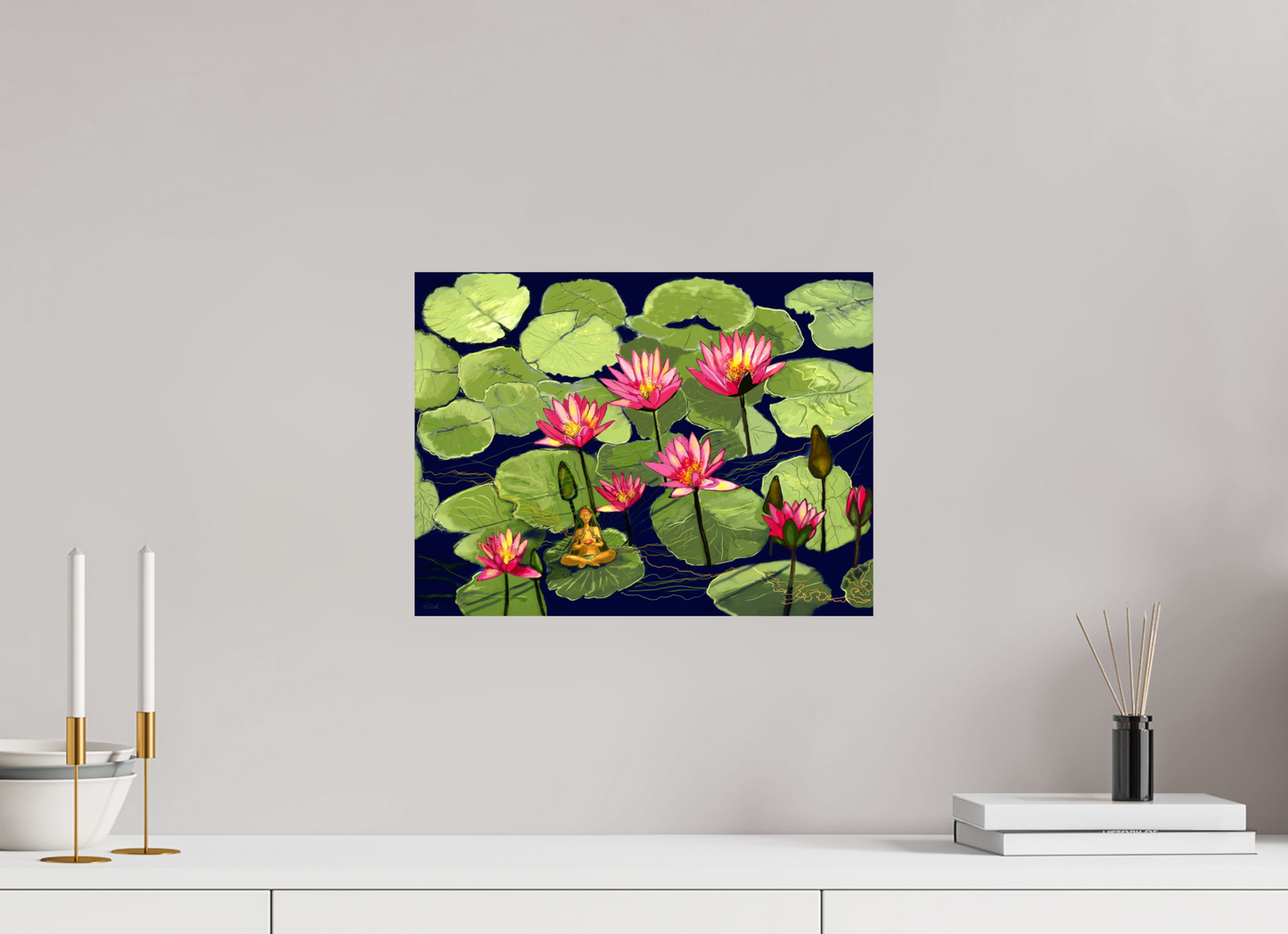 40 x 30 cm, Fine Art Print auf Alu-Dibond Lotusruhe - zwischen Wasser und Luft