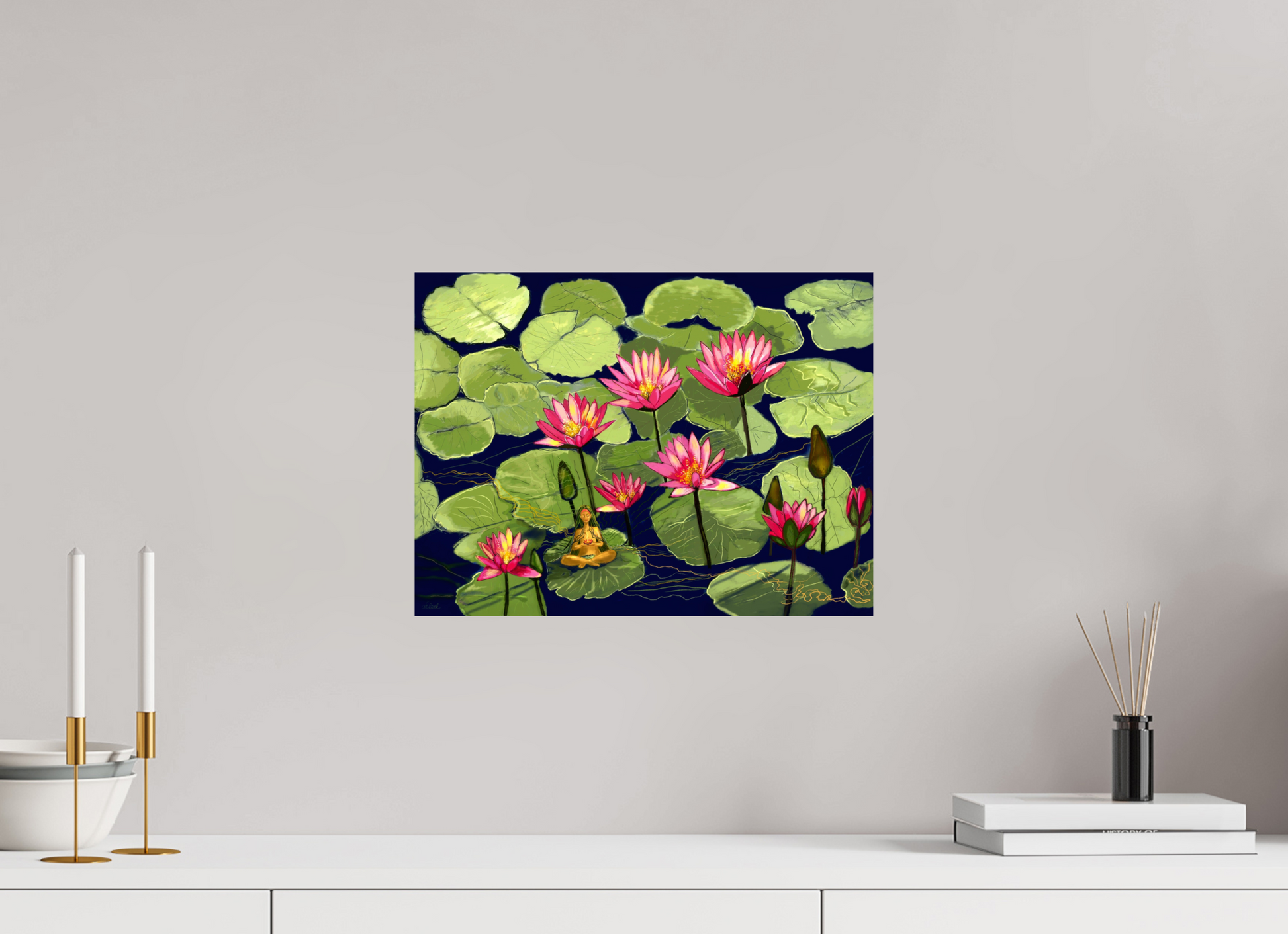 40 x 30 cm, Fine Art Print auf Alu-Dibond Lotusruhe - zwischen Wasser und Luft